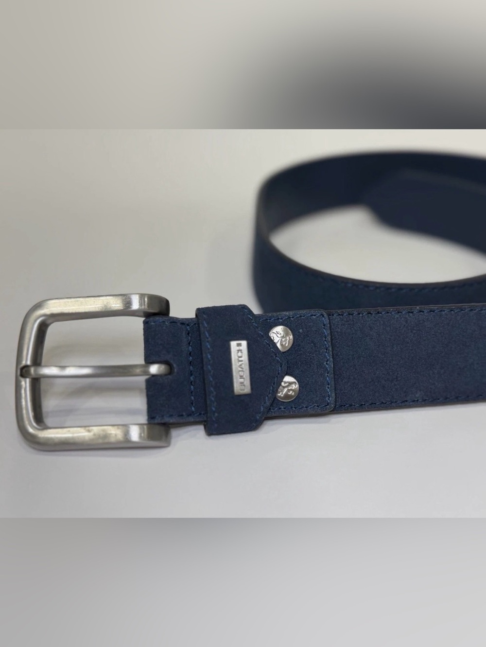 POLVANERA Blue Suede Dress Belt 36 Adjustable Silver Buckle Studded Men